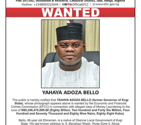 EFCC declares ex-Kogi gov, Yahaya Bello wanted